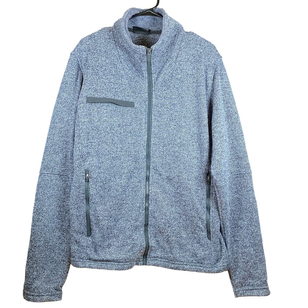 Fossa Mens Jacket Gray Full Zip Fleece Kentfield Herringbone Large